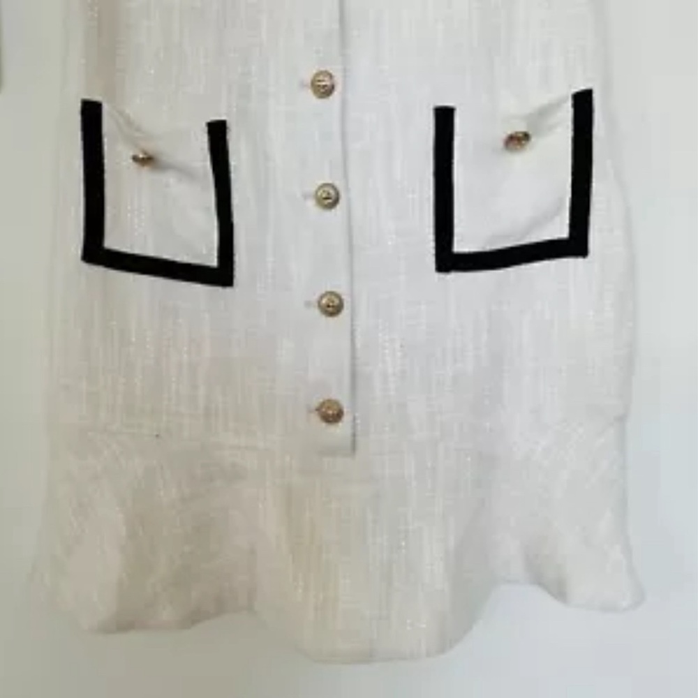 Commense Contrast Binding Button Tweed Short Dress Sz M Ivory - Picture 3 of 13